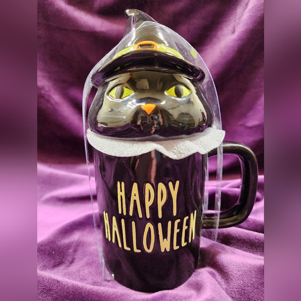 Black Cat Mug wearing Witch Hat